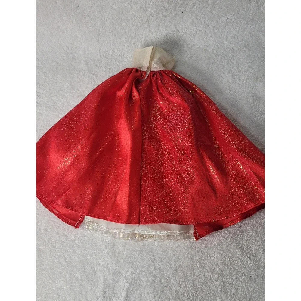 Red and Gold Holiday Doll Ball Gown Lace Tiered Formal Dress Accessory